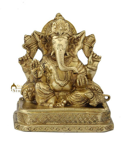 Brass ganesha sitting statue indian handicrafts religious hinduism décor 8" by vendor-unknown - Hindu Gods