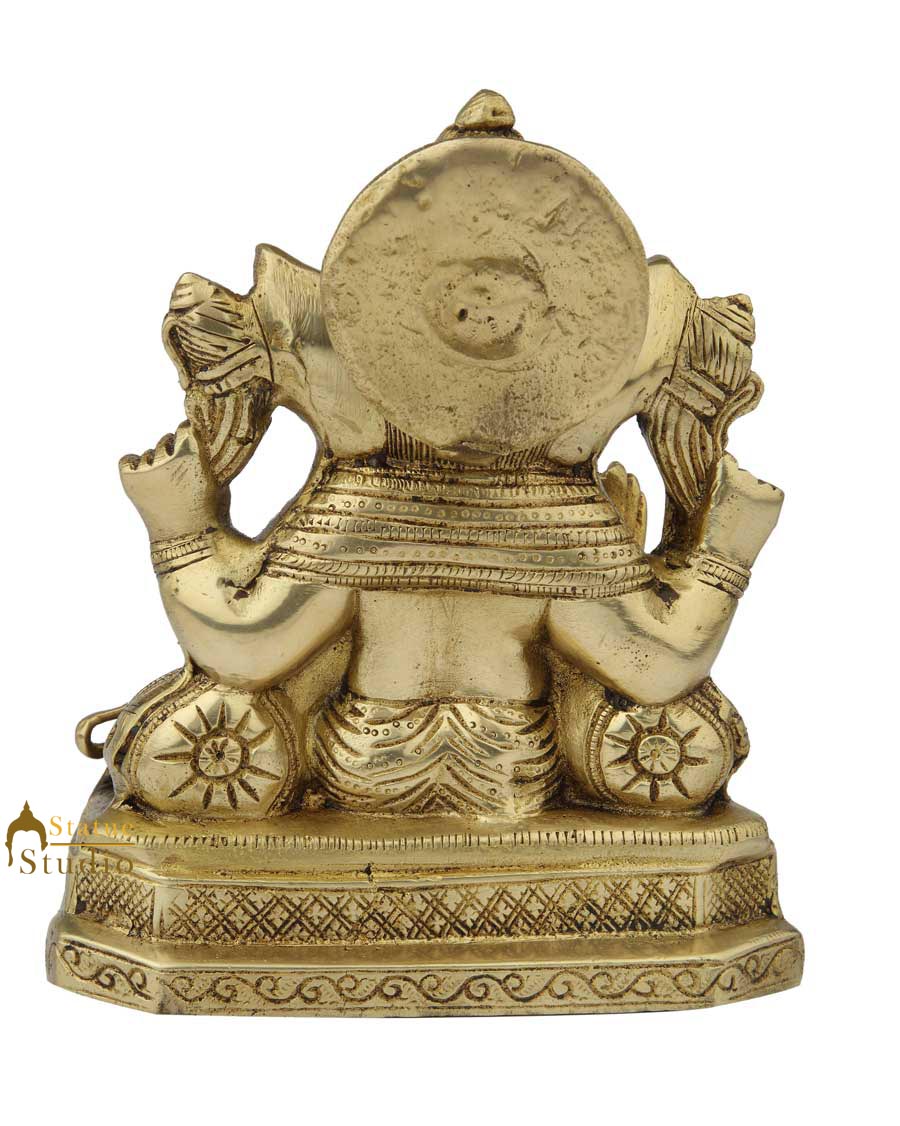 Brass ganesha sitting statue indian handicrafts religious hinduism décor 8"