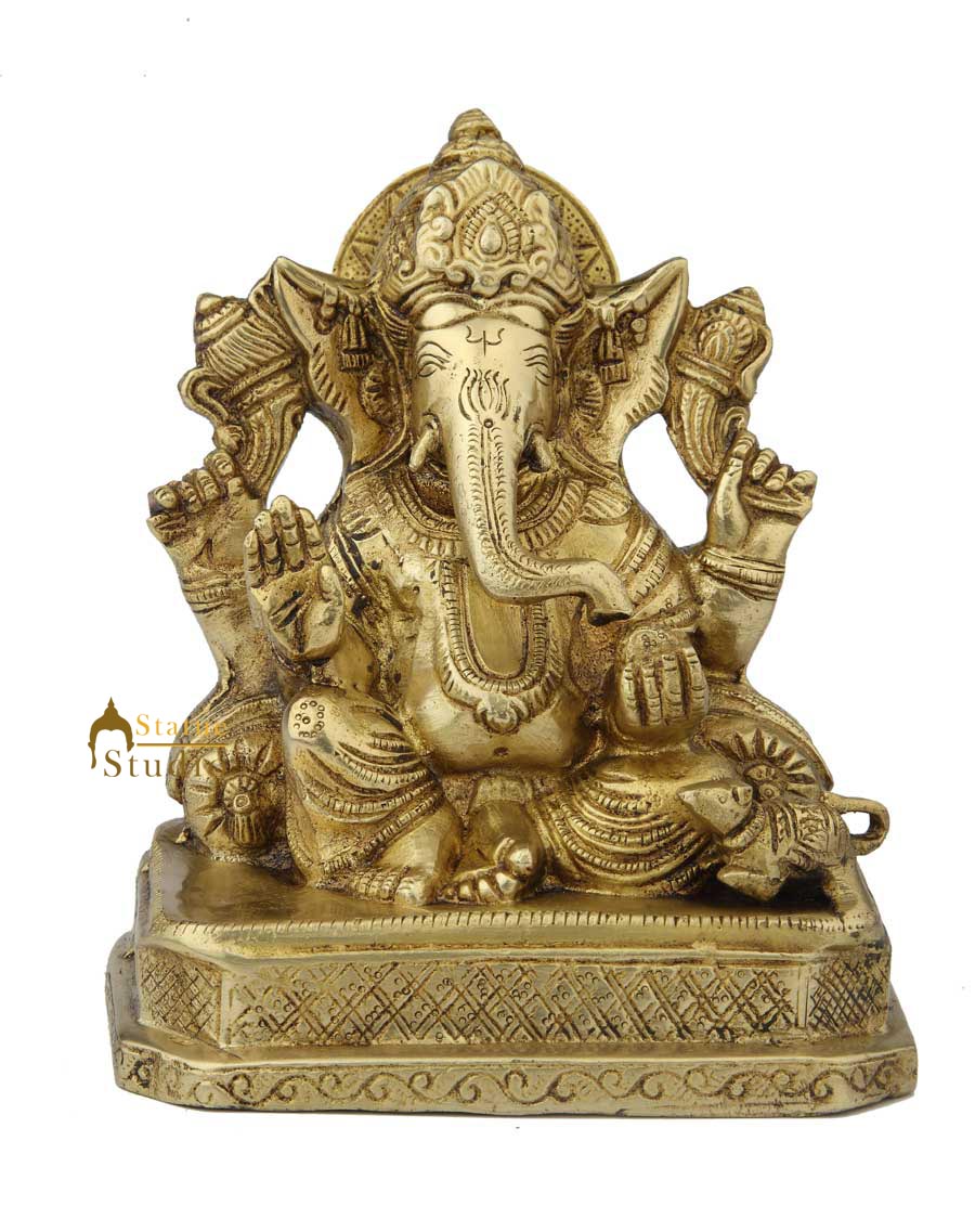 Brass ganesha sitting statue indian handicrafts religious hinduism décor 8" - Image 2