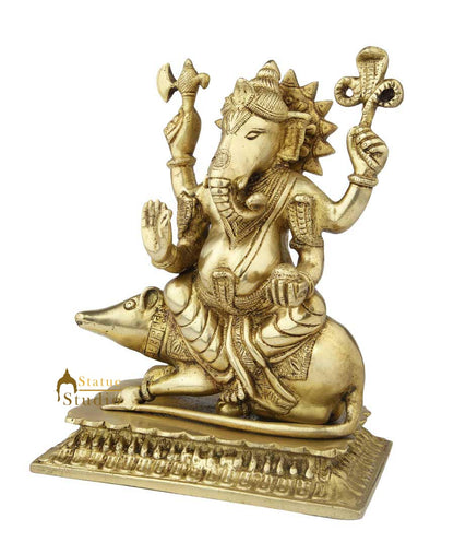 Brass ganesha murti sitting statue hindu god elephant lord idol figure 10" by vendor-unknown - Hindu Gods (View 3)