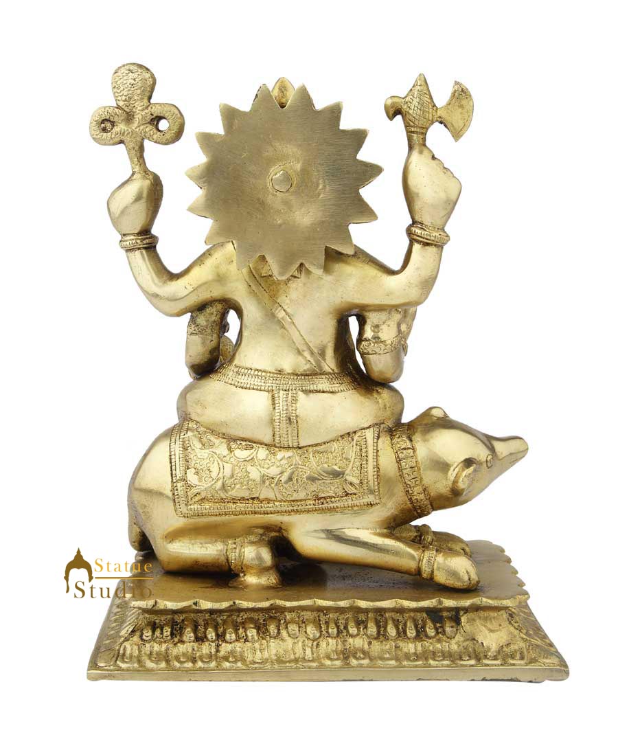 Brass ganesha murti sitting statue hindu god elephant lord idol figure 10" - Image 4