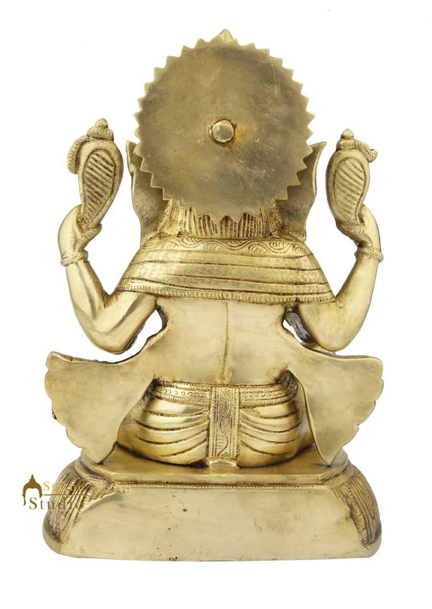Brass ganesha murti sitting statue hindu god elephant lord idol figure 12" - Image 4