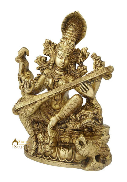 Brass india hindu goddess wisdom saraswati statue with sitar religious décor 11" by vendor-unknown - Hindu Gods (View 3)