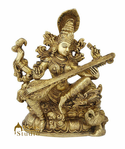 Brass india hindu goddess wisdom saraswati statue with sitar religious décor 11" by vendor-unknown - Hindu Gods