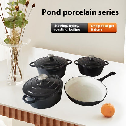 Inner White Enameled Cast-iron Cookware Household Enamel Soup Deep Stew Casserole Four-piece Set by SAMA Homes - 0 (View 3)