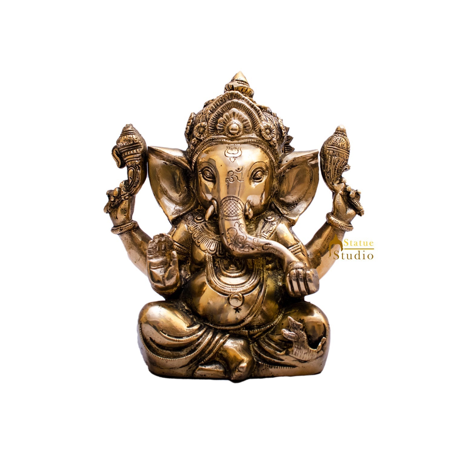 Brass Sitting Ganesha Statue Showpiece For Home Decor Gift 10" - Image 6