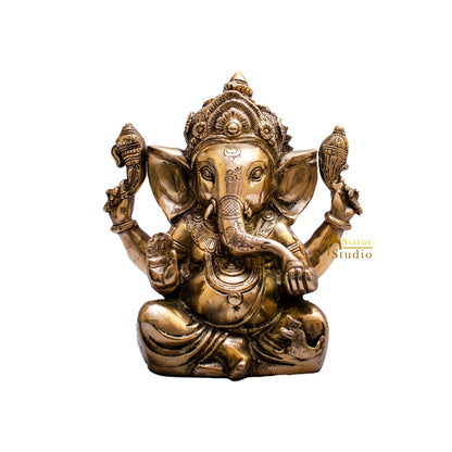 Brass Sitting Ganesha Statue Showpiece For Home Decor Gift 10" by vendor-unknown - Hindu Gods (View 6)