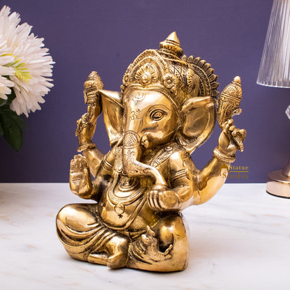 Brass Sitting Ganesha Statue Showpiece For Home Decor Gift 10" by vendor-unknown - Hindu Gods (View 3)