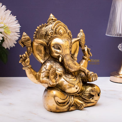 Brass Sitting Ganesha Statue Showpiece For Home Decor Gift 10" by vendor-unknown - Hindu Gods (View 4)
