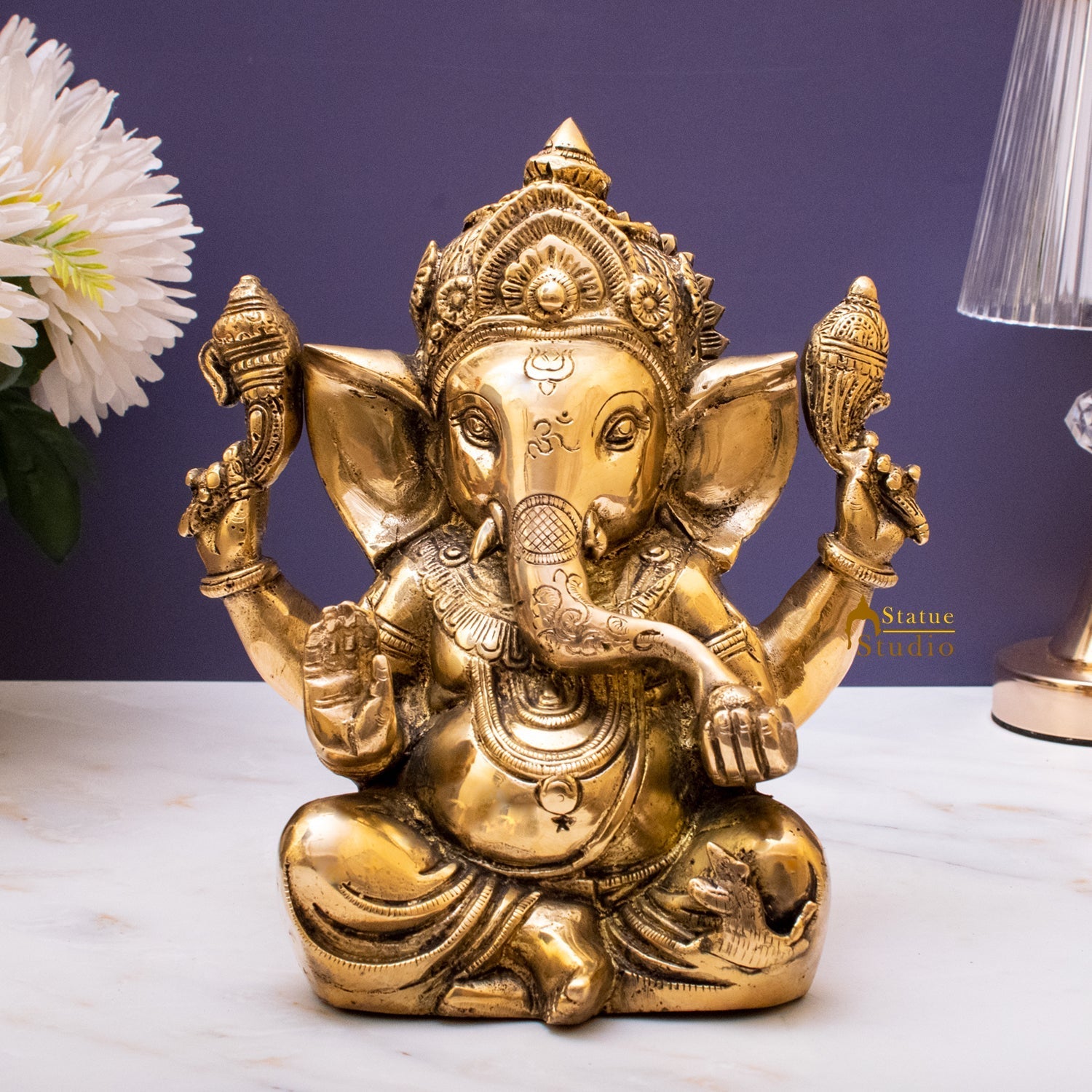 Brass Sitting Ganesha Statue Showpiece For Home Decor Gift 10" - Image 2