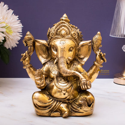 Brass Sitting Ganesha Statue Showpiece For Home Decor Gift 10" by vendor-unknown - Hindu Gods (View 2)
