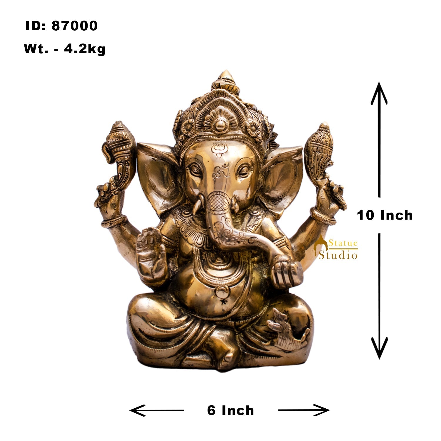 Brass Sitting Ganesha Statue Showpiece For Home Decor Gift 10" - Image 7