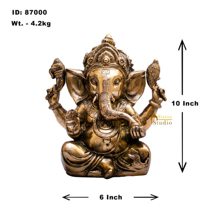 Brass Sitting Ganesha Statue Showpiece For Home Decor Gift 10" by vendor-unknown - Hindu Gods (View 7)