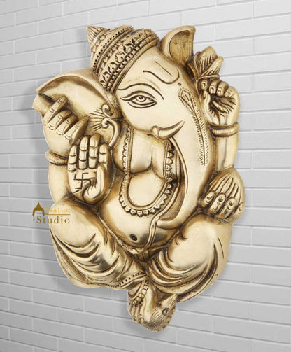 Brass Hindu god lord ganesha mask wall hanging removable décor art 11" by vendor-unknown - Hindu Gods