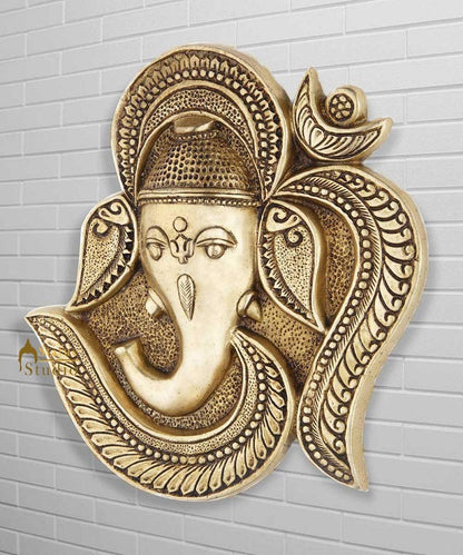 Brass hindu god lord Ganesha removable Wall Décor with Moon Star 9" by vendor-unknown - Hindu Gods (View 2)