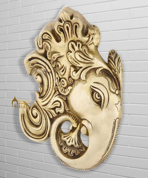 Indian hand made hindu god ganesha mask wall décor art removable hanging item 9" - Eco-friendly - Sama Homes