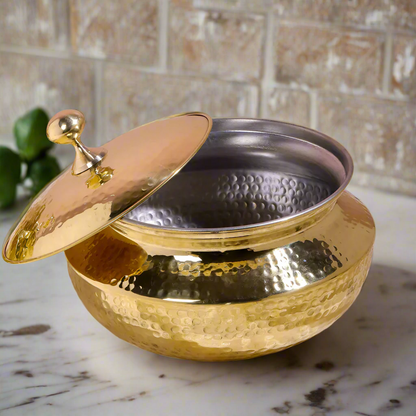 Brass Sipri  Handi Set With Tin Coating | Heavy Brass Punjabi Cooking Ware - 03 No. by SAMA Homes - Copper Handi Set (View 3)