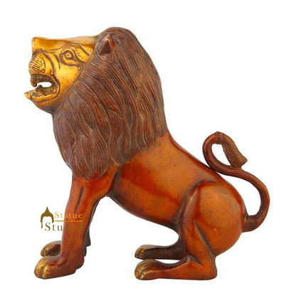 Brass lion statue figurine home décor hand carved animal sculpture 8" by vendor-unknown - Decor (View 3)