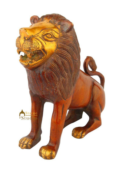 Brass lion statue figurine home décor hand carved animal sculpture 8" by vendor-unknown - Decor (View 2)