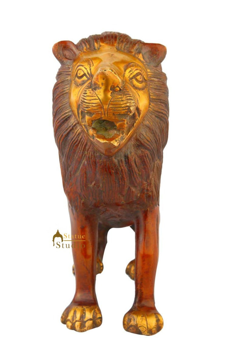 Brass lion statue figurine home décor hand carved animal sculpture 8" - Image 4