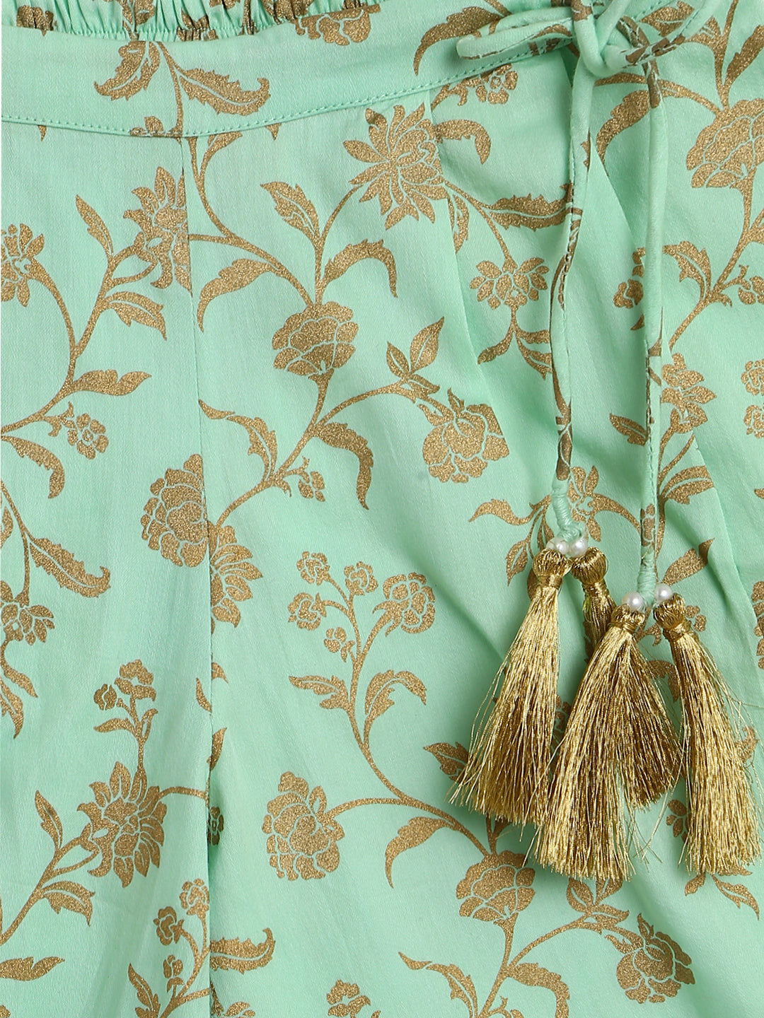 Girl Ethnic Co-ord Set Embroidered- Green