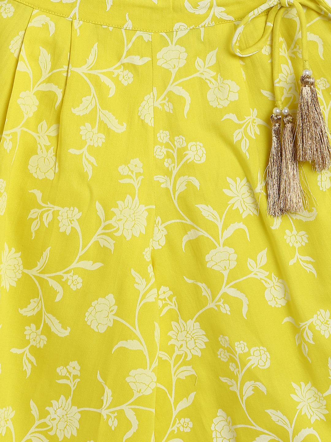 Girl Ethnic Co-ord Set Embroidered- Yellow - Image 3