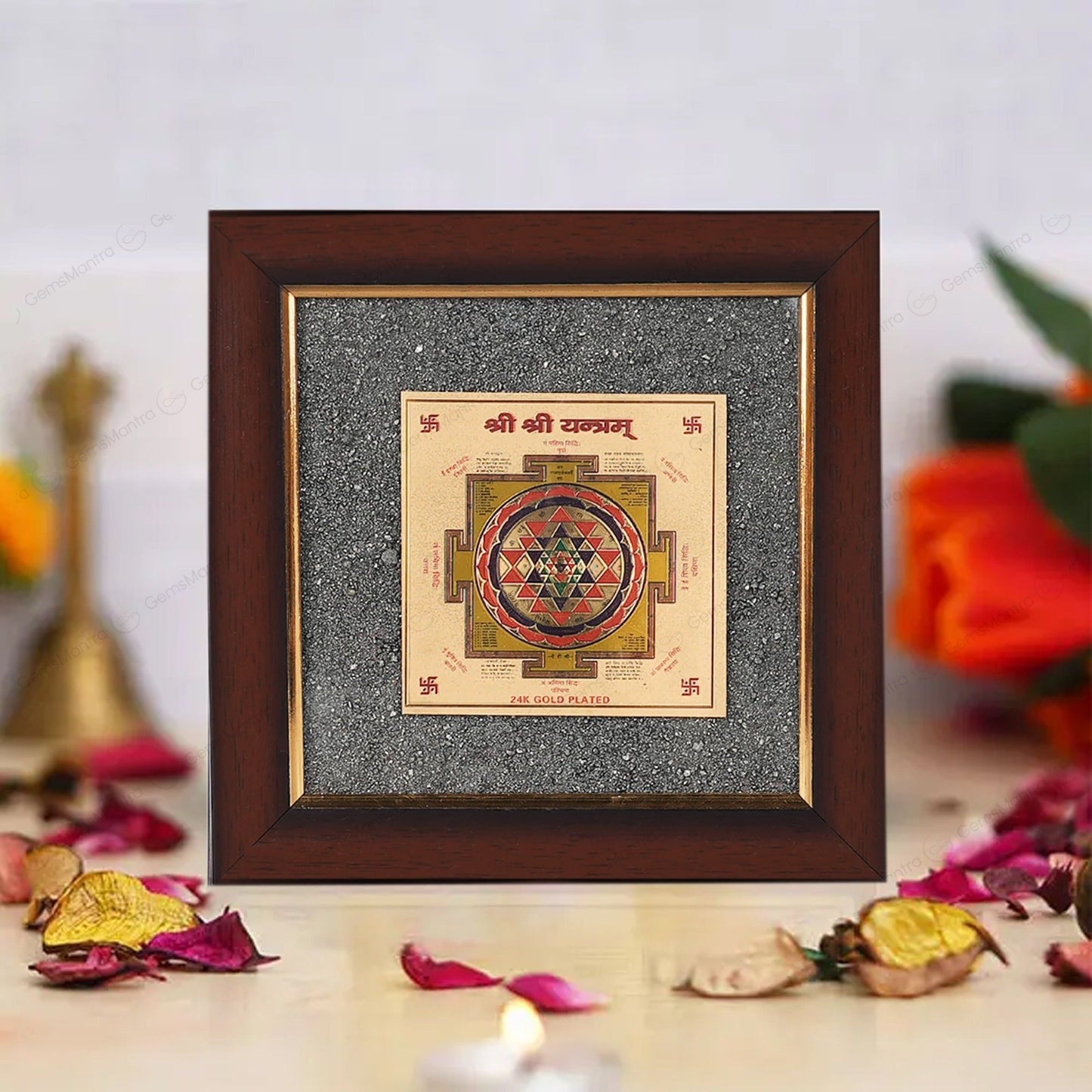Shree Pyrite Yantra +Sampoorna Laxmi Ganesh Pyrite Yantra Dust Frame