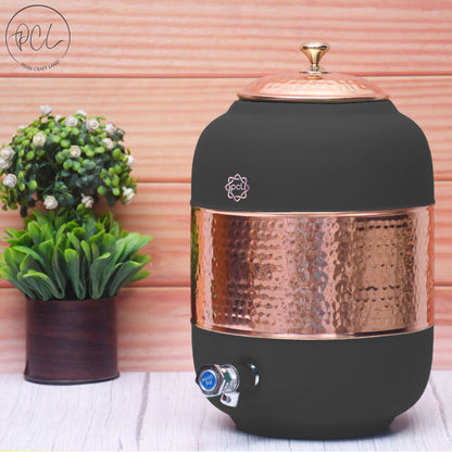 Pure Copper Silk Black Half Hammered Water Dispenser (Matka) Capacity 8000ML by SAMA Homes - Copper Dispenser