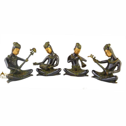 Indian brass musical band 4 pcs showpiece home table décor statue gift set 9" by vendor-unknown - Decor (View 2)