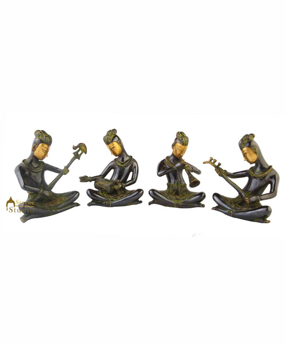 Indian brass musical band 4 pcs showpiece home table décor statue gift set 9"