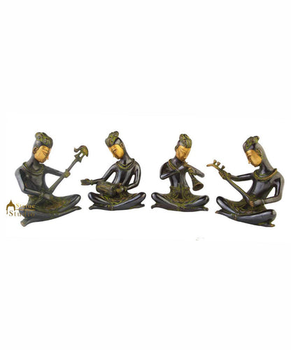 Indian brass musical band 4 pcs showpiece home table décor statue gift set 9" by vendor-unknown - Decor
