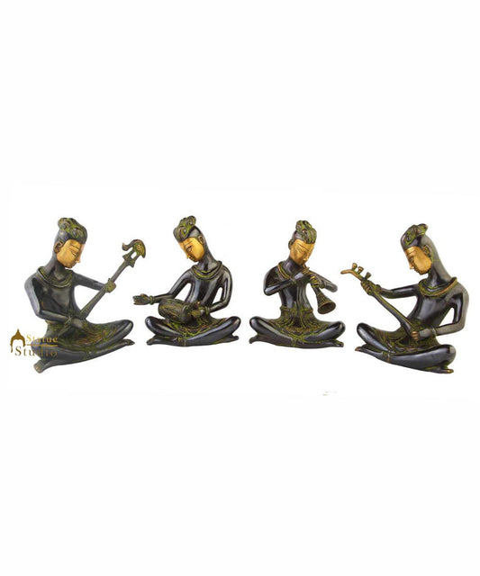 Indian brass musical band 4 pcs showpiece home table décor statue gift set 9"