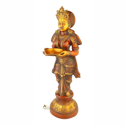 Antique brass deeplaxmi statue décor showpiece turquoise coral figurine 24" by vendor-unknown - Decor (View 3)