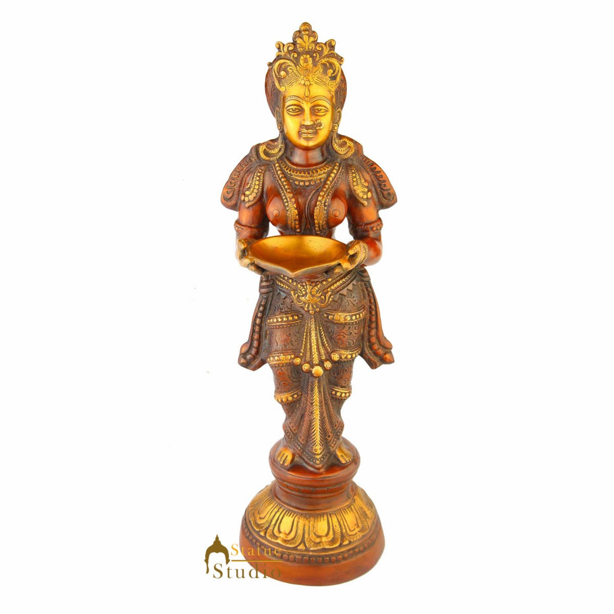 Antique brass deeplaxmi statue décor showpiece turquoise coral figurine 24" - Image 2