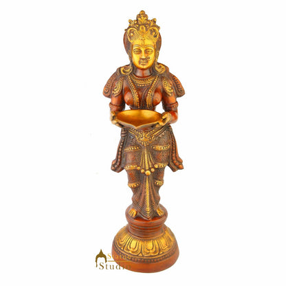 Antique brass deeplaxmi statue décor showpiece turquoise coral figurine 24" by vendor-unknown - Decor (View 2)