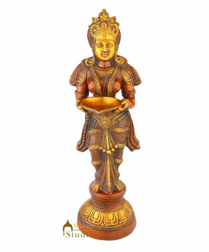 Antique brass deeplaxmi statue décor showpiece turquoise coral figurine 24" by vendor-unknown - Decor