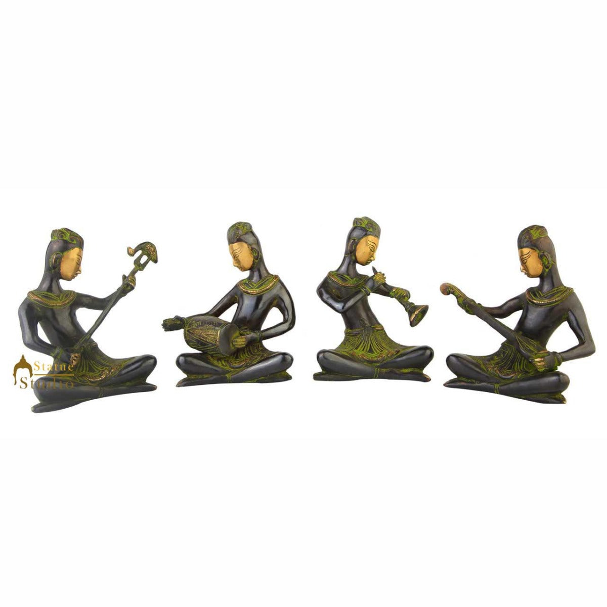 Anitque brass musical band 4 pcs showpiece home table décor statue gift set 6"