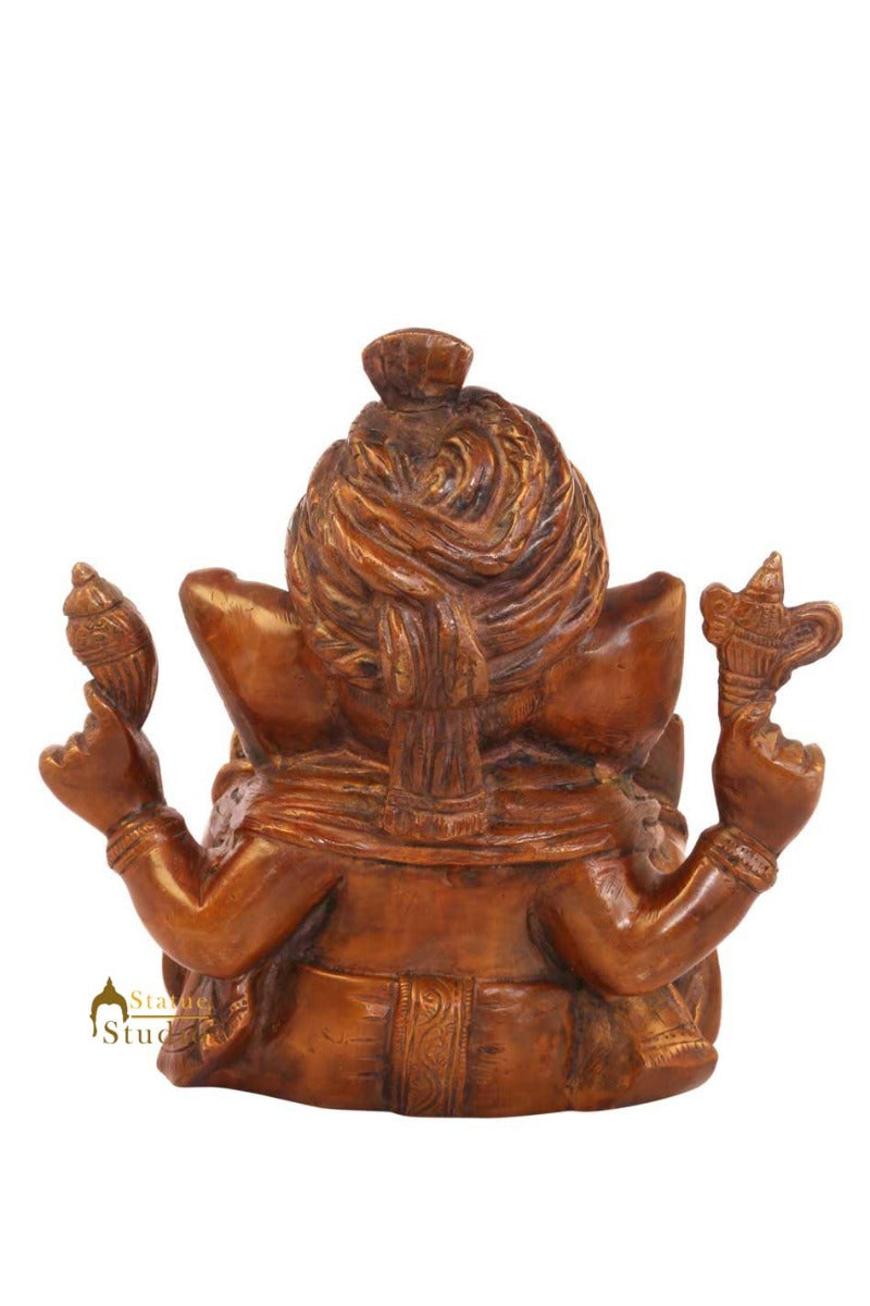 Brass turban ganesha sitting indian handicratfs scupture idol figure 5" - Image 4