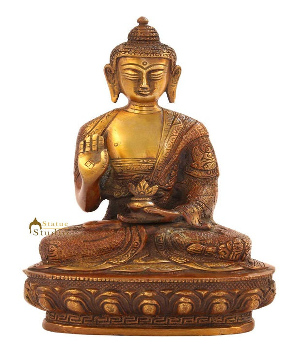 Blessing buddha statue bronze sitting on base brass hand made chinese 8" - Eco-friendly - Sama Homes