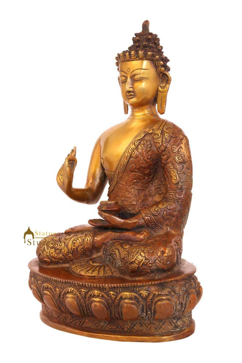 Blessing Medicine shakyamuni statue brass bronze tibet figurine antique 12"
