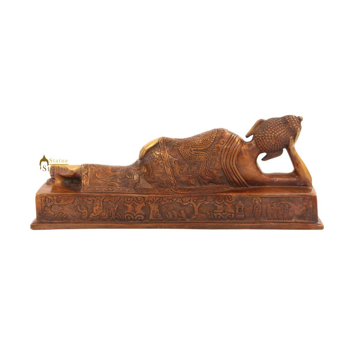 Brass reclining buddha sakyamuni thai chinese décor art statue hand made 5" - Image 4