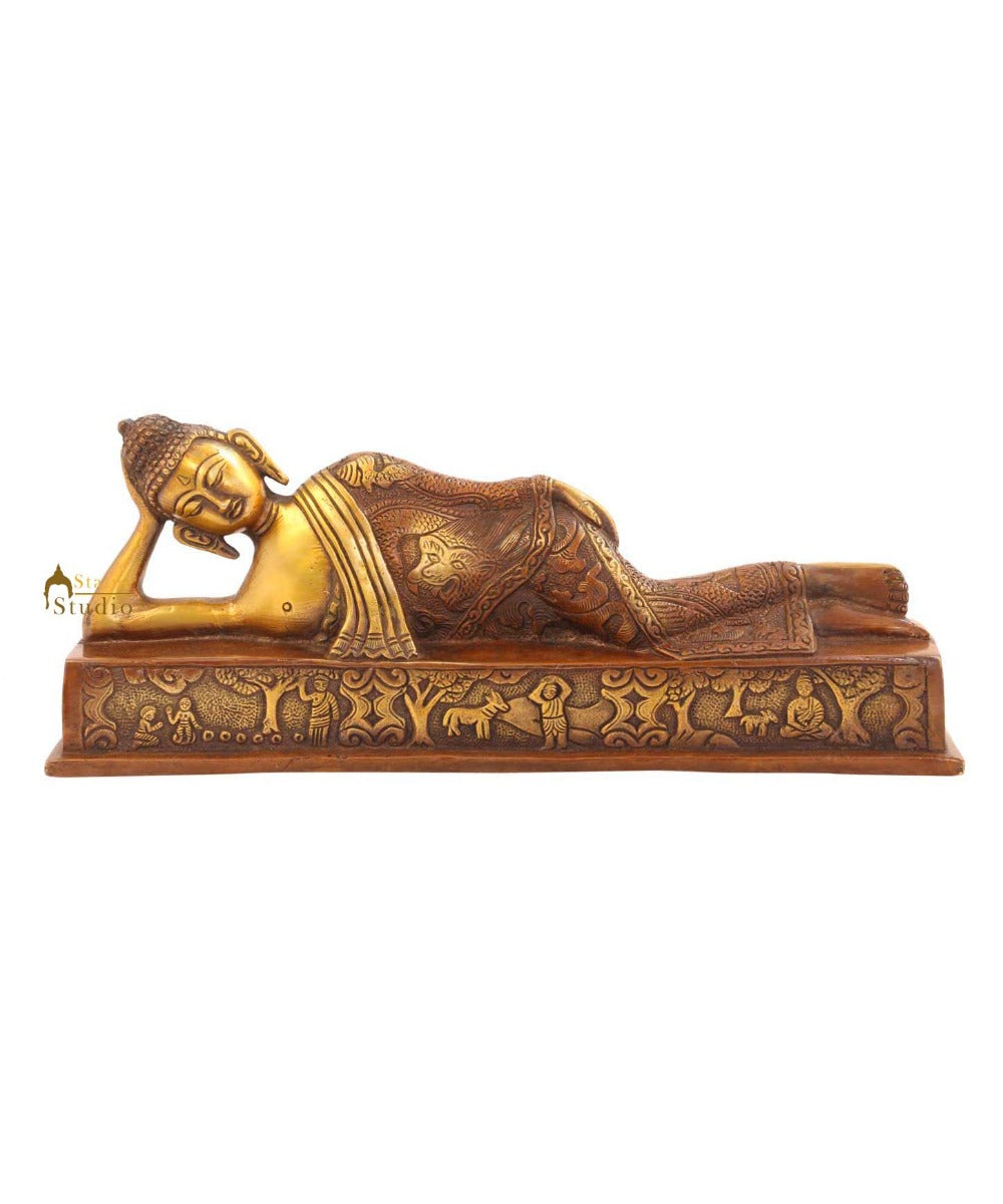 Brass reclining buddha sakyamuni thai chinese décor art statue hand made 5" - Eco-friendly - Sama Homes