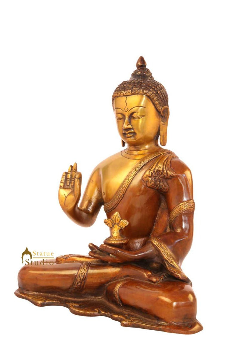 Brass bronze buddha medicine shakyamuni tibet décor art hand carved statue 10" - Image 3