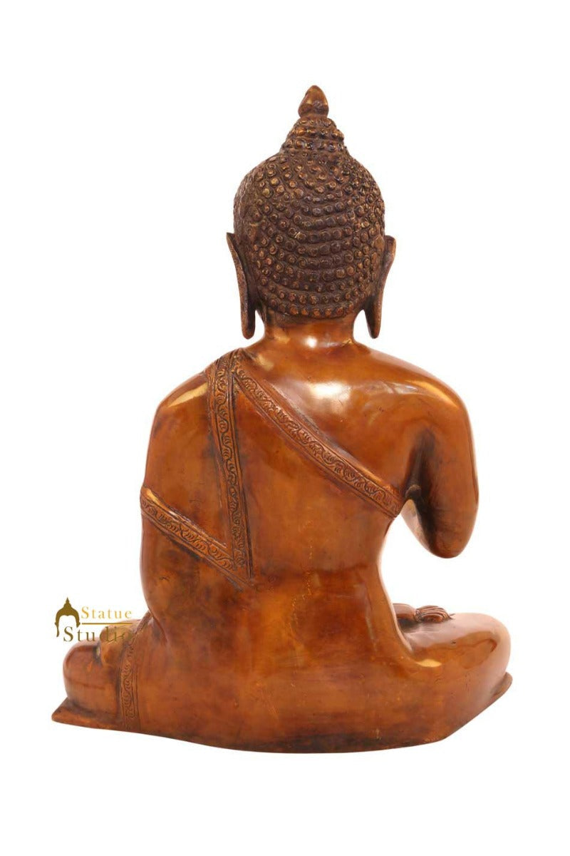 Brass bronze buddha medicine shakyamuni tibet décor art hand carved statue 10" - Image 4