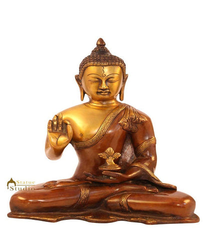 Brass bronze buddha medicine shakyamuni tibet décor art hand carved statue 10" by vendor-unknown - Buddha