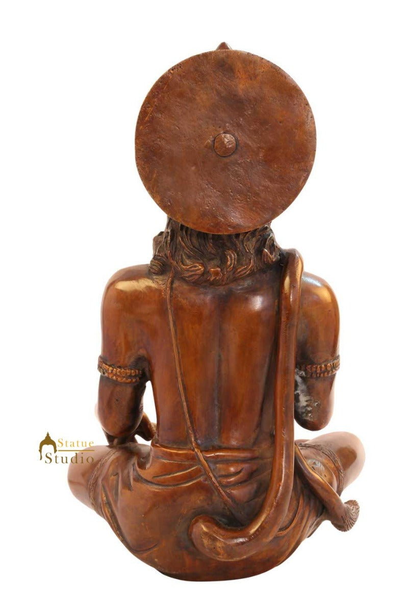 Brass Lord Sitting Hanuman Statue Religious For Home Decor 11" - Image 5
