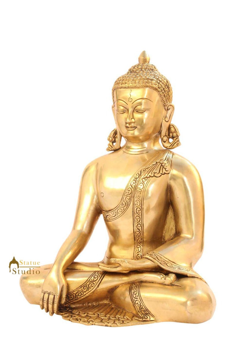 Earth touching bronze buddha brass metal statue old chinese tibet décor art 13" - Image 3