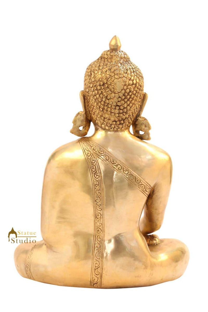 Earth touching bronze buddha brass metal statue old chinese tibet décor art 13" - Image 4