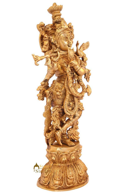 Brass hindu god statue lord Krishna religious pooja décor idol figure 16" by vendor-unknown - Hindu Gods (View 3)