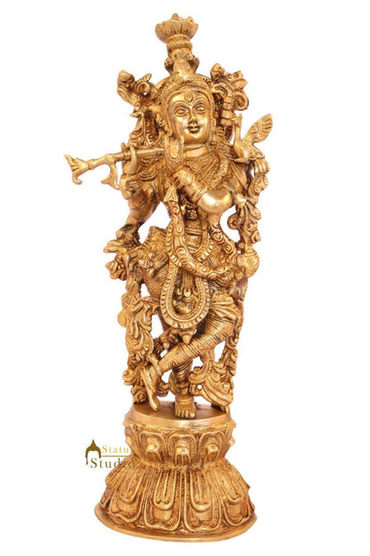 Brass hindu god statue lord Krishna religious pooja décor idol figure 16" by vendor-unknown - Hindu Gods (View 2)
